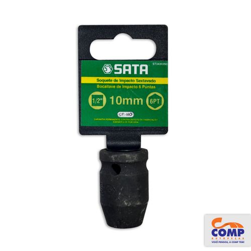 Soquete Impacto Sextavado Sata 10mm Encaixe 1/2 Aço Cromo Molibdênio Fosfatizado Apertar Afrouxar Parafusos Sextavados Qualidade Resistencia ST34303SC