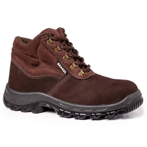 Bota Camurça Bico Plástico c/ Cadarço Marrom Nº44 Bracol
