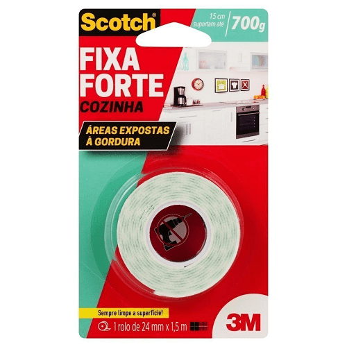 Fita Dupla Face Fixa Forte Cozinha,24mm x 1,5m 3M™