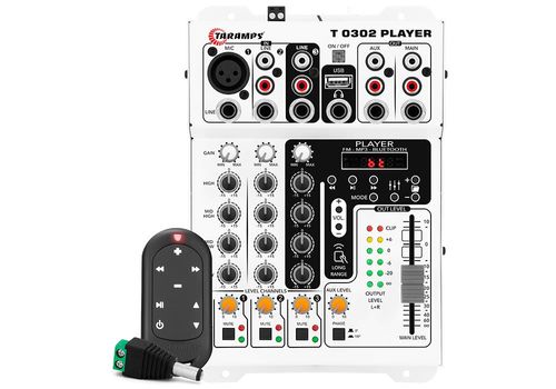 Mesa de Som Taramps 12V T0302 Player BT/P10/XLR/FM/USB c/ Controle a Dist.