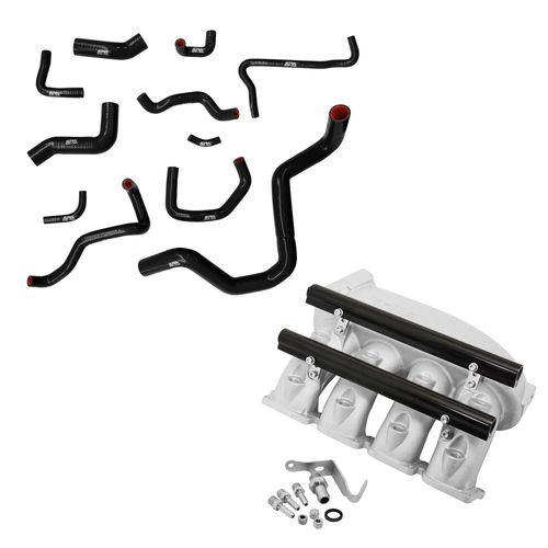 Coletor admissão plenum alumínio fundido (transversal) TBI lado esquerdo - 8 BICOS - TBI SEM FURO + Kit Mangueira Silicone - Vw Golf Gti 1.8 20v