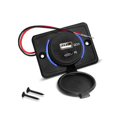Tomada Carregador Veicular USB e USB-PD Tipo C Van Carro Caminhão 12v 24v 3Ah