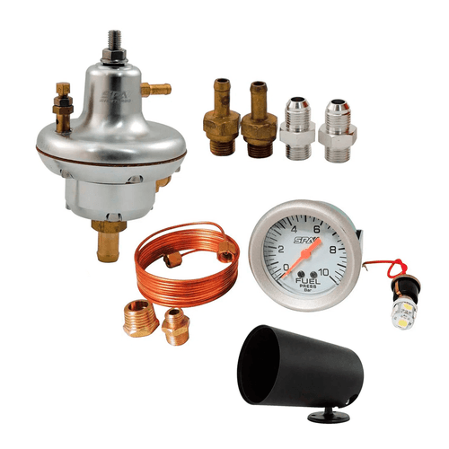 DOSADOR DE COMBUSTÍVEL HPI BILLET V3 MOTORES INJETADOS + MANÔMETRO DE PRESSÃO DE COMBUSTÍVEL 10 BAR 52 MM SPA TURBO + SUPORTE GRÁTIS