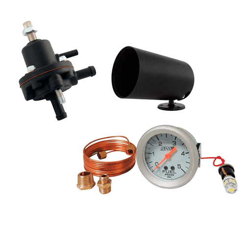 DOSADOR DE COMBUSTÍVEL COMPOSITE PARA MOTORES INJETADOS + MANÔMETRO DE PRESSÃO DE COMBUSTÍVEL 5 BAR 52 MM + SUPORTE GRÁTIS
