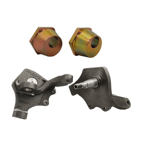 MANGA DE EIXO DESLOCADA + PORCA EXCÊNTRICA PARA REGULAGEM DE CAMBAGEM - VW FUSCA E DERIVADOS COM SUSPENSÃO PIVÔ DISCO 4 FUROS