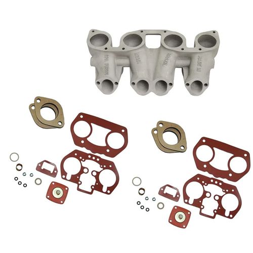 Coletor de admissão para motores VW AP 8V para 2 Weber IDF (vertical) + Kit de juntas de reparo em borracha para Weber 40 IDF - Sem pino