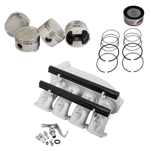 COLETOR ADMISSÃO PLENUM ALUMÍNIO FUNDIDO JATEADO (TRANSVERSAL) TBI LADO ESQUERDO / 8 BICOS / TBI SEM FUROS + KIT PISTÃO - VW GOLF - AUDI A3/S3 1.8 20V