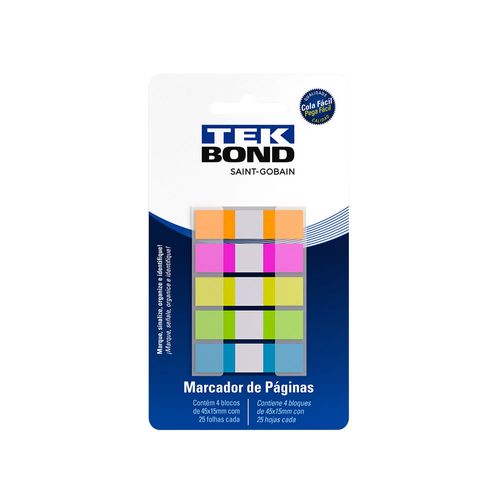 Marcador De Página 45Mm X 12Mm - 5 Cores (100 Unidades) - Tekbond