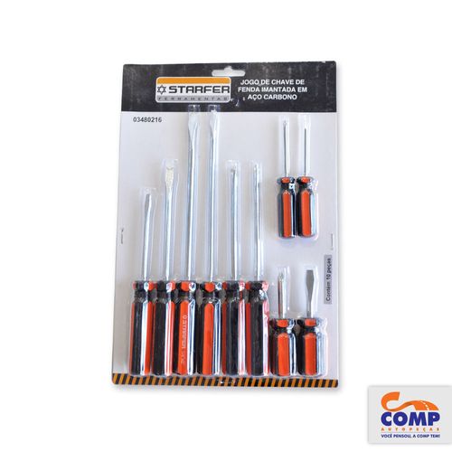 Jogo de Chave de Fenda Starfer Imantada Aço Carbono Fenda Phillips 10 Peças Qualidade Resistência 03480216
