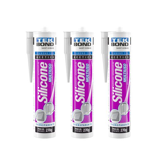 Kit 3 un Silicone Acético MultiUso Transparente 270G Tekbond