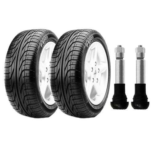 Kit com 2 pneus Pirelli aro 15 - 195/60R15 P6000 - 88H e 2 bicos de pressão cromados para pneu