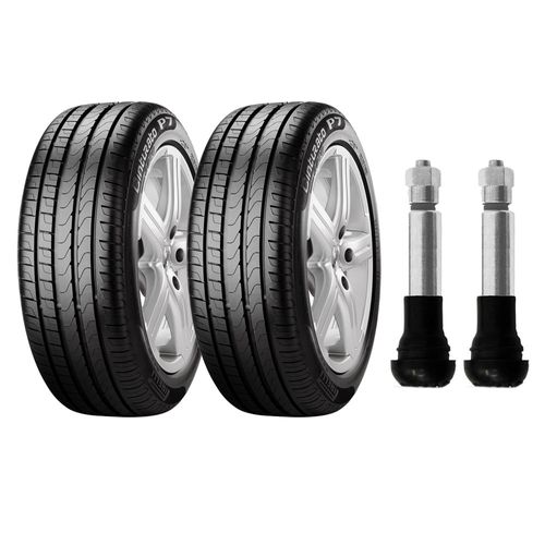 Kit com 2 pneus Pirelli aro 16 - 195/50R16 - Cinturato P7 - 84H e 2 bicos de pressão cromados para pneu