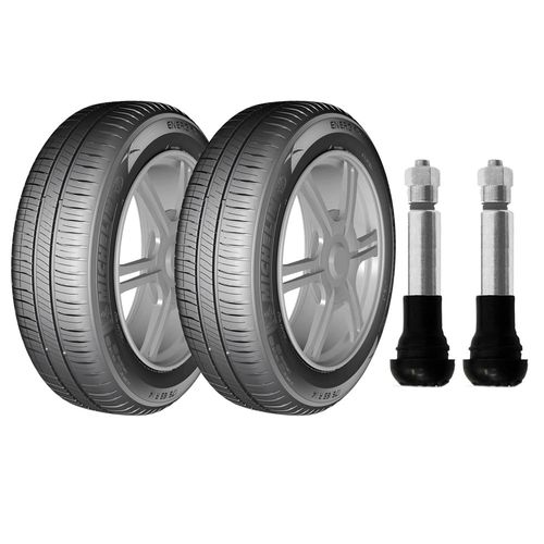 Kit com 2 pneus Michelin aro 14 - 185/70R14 - Energy XM2 - 88T e 2 bicos de pressão cromados para pneu