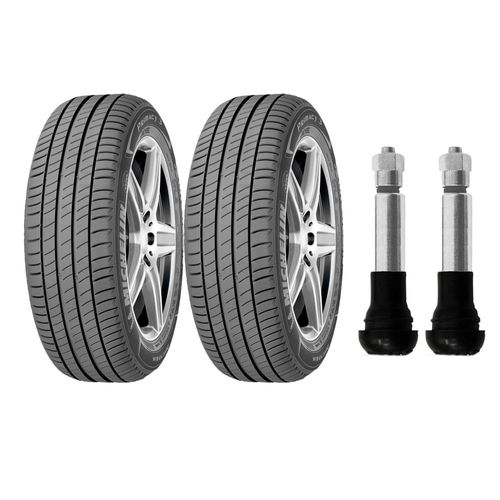 Kit com 2 pneus Michelin aro 16 - 205/55R16 - Primacy 3 - 91V (Lançamento Michelin) e 2 bicos de pressão cromados para pneu