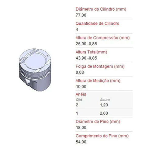 PISTAO - HYUNDAI  VELOSTER 1.6 16V GAS 2011 A 2015 G4FG