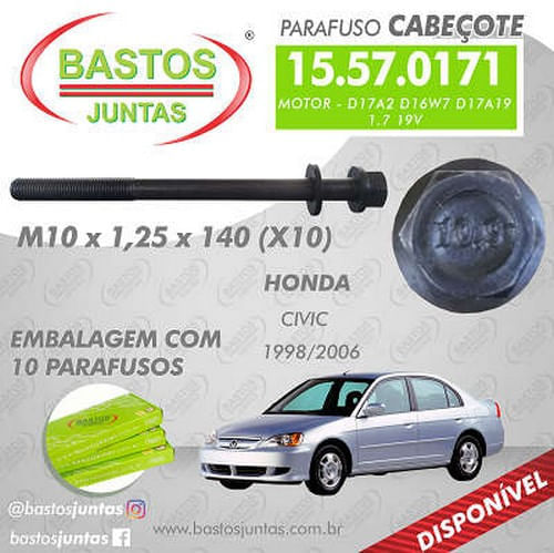 PARAFUSO DE CABECOTE - HONDA CIVIC 1.6 NEW CIVIC1.7 16V FLEX