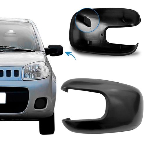 CAPA RETROVISOR DIREITO FIAT UNO 2011/2021 SEM FURO PISCA (PRETO LISO)