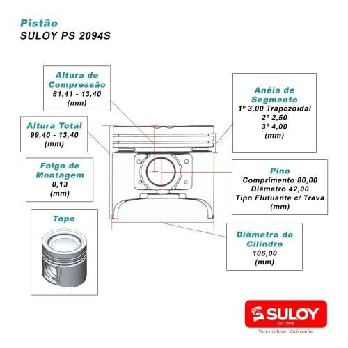 PISTAO - MERCEDES OM924 OM926 LA (PINO 42MM)