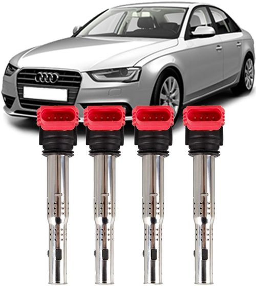 Kit 4 Bobinas de Ignição Vermelha Audi A4 A5 A6 A7 A8 Q5 Q7 RS6 Touareg - 06e905115
