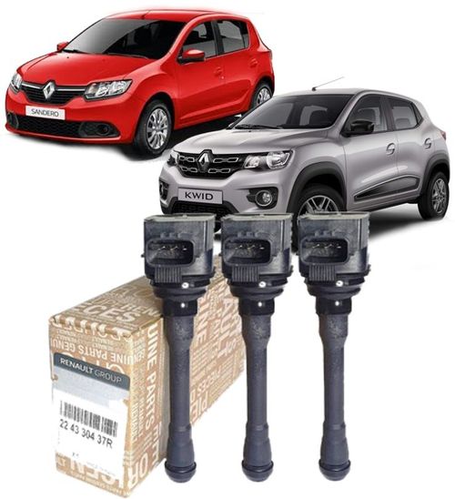 Kit 3 Bobinas de Ignição Renault Sandero Logan Kwid 1.0 12V 3cc - Original