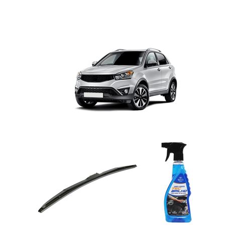 KIT LIMPA VIDROS SPRAY TECBRILHO 500ML PARA-BRISA TECBRIL + PALHETA UNIVERSAL HYBRID 24" REDUX32 KORANDO DE 2011 A 2022