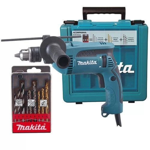 Furadeira de Impacto Vel. Variável e Reversível 1/2 Pol. 760W com Kit de Broca - Makita-HP1640KX1