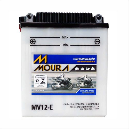 Bateria Ventilada Moto Moura 12V 12Ah MV12-E CSR ZEPHYR ZX550-A GPZ ZX600-A NINJA FJ600 FZ600 SR250